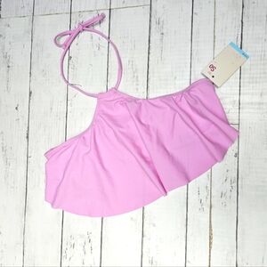 NEW SO Pink Fun Flowy Flutter Halter Bikini Top Tie String & Back Clasp Soft